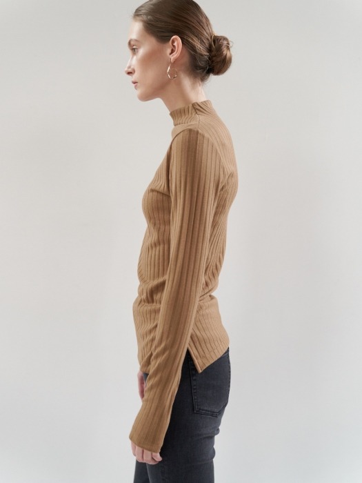 NTW RIBBED HALF TURTLENECK TOP 4COLOR