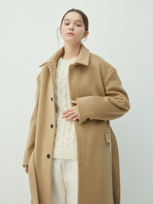 BEIGE wool oversized drop shoulder long maccoat(KJ039)