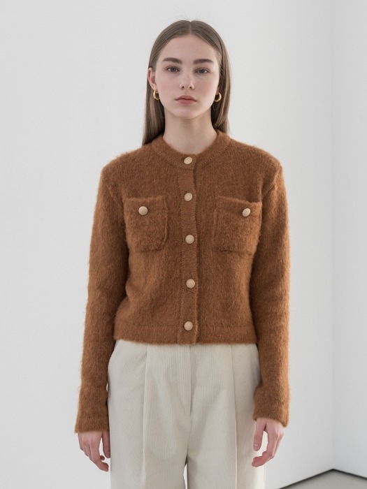 Brushed mohair wool cardigan in brown