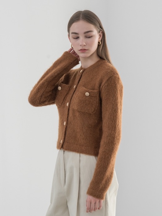 Brushed mohair wool cardigan in brown