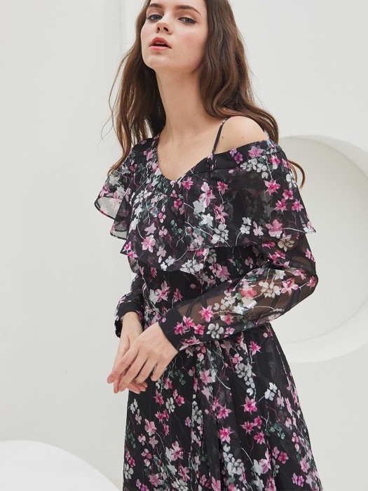 SEE-THROUGH OFF SHOULDER LONG ONE PIECE [ 시스루 오프숄더 롱 원피스 ] RMC10DR14