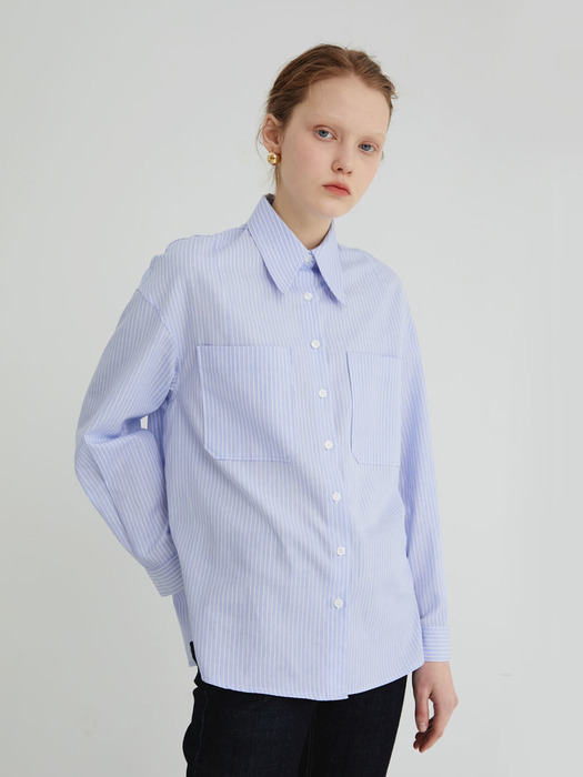 20 SPRING_Blue Stripe Two Poket Over Shirt 