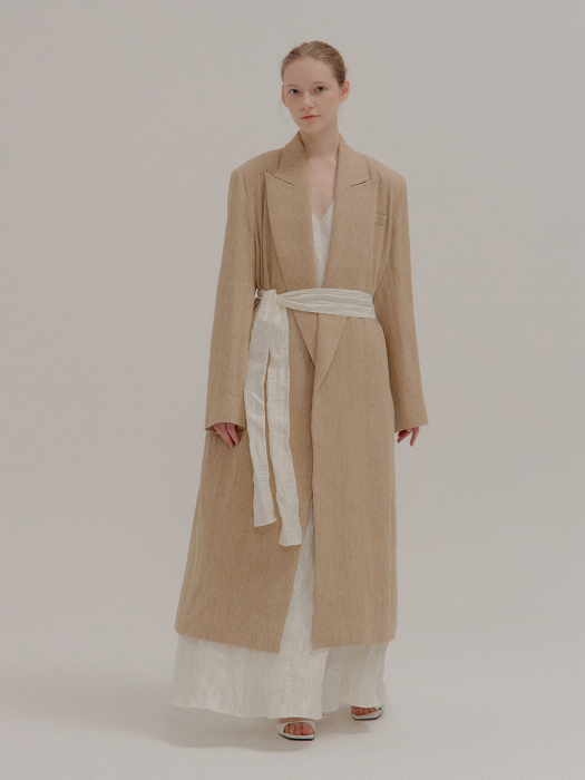 PELLY Tie-front Belted Wrap Camel Coat