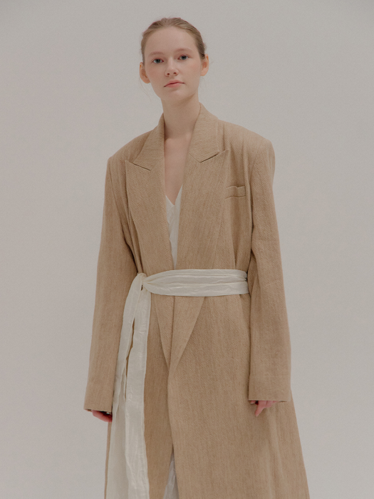 PELLY Tie-front Belted Wrap Camel Coat