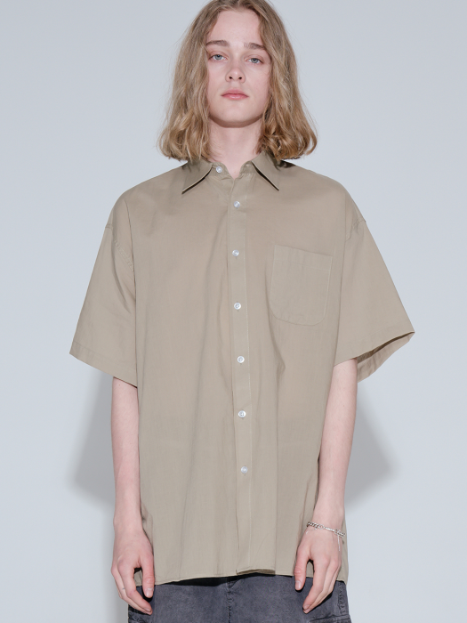 Overfit vivid linen color half shirt_beige