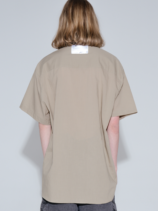 Overfit vivid linen color half shirt_beige