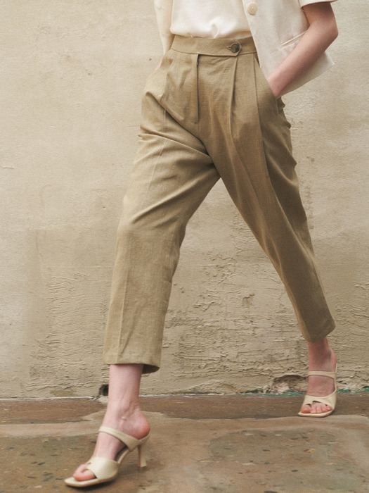 Linen Basic Pants_Khaki