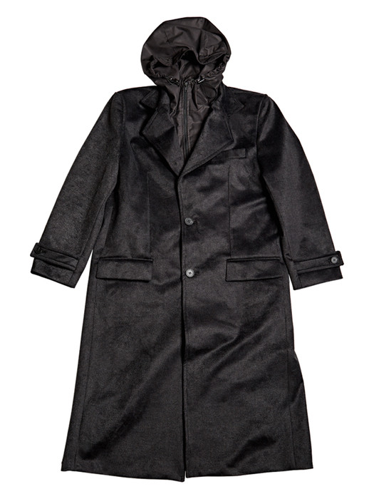 Black Detachable Hood Coat