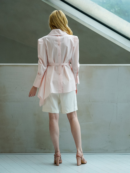 PUFF-SLEEVE ASYMMETRY BLOUSE  _ ROSE PINK