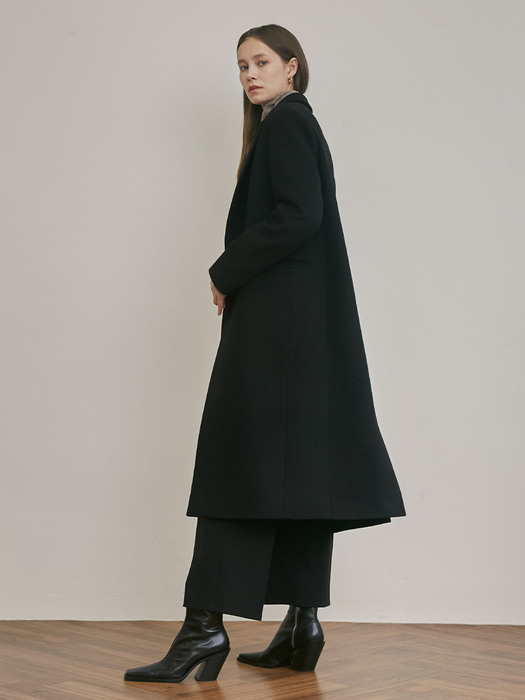 BELTED ROBE OPEN LONG WOOL COAT [BLACK] [CAMEL]