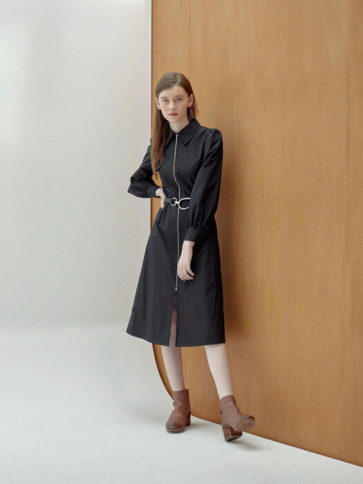 Windbreaker Shirt Long Dress _ Black