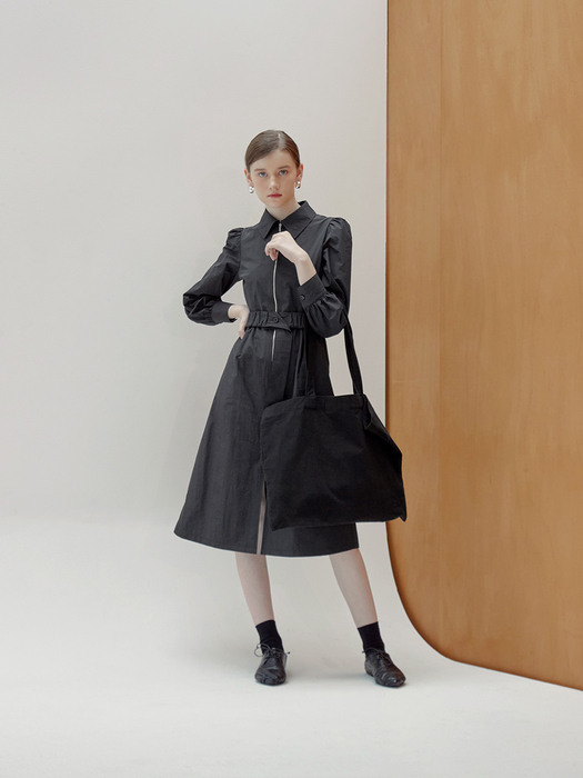 Windbreaker Shirt Long Dress _ Black