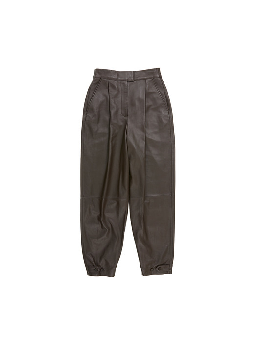 [N]HONGDAE Leather jogger pants (Brown)