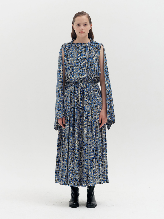 QUENBY Tie-detailed Shirt Dress - Blue Multi