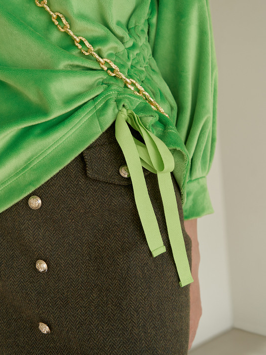 Khaki Herringbone Skirt with Button Details