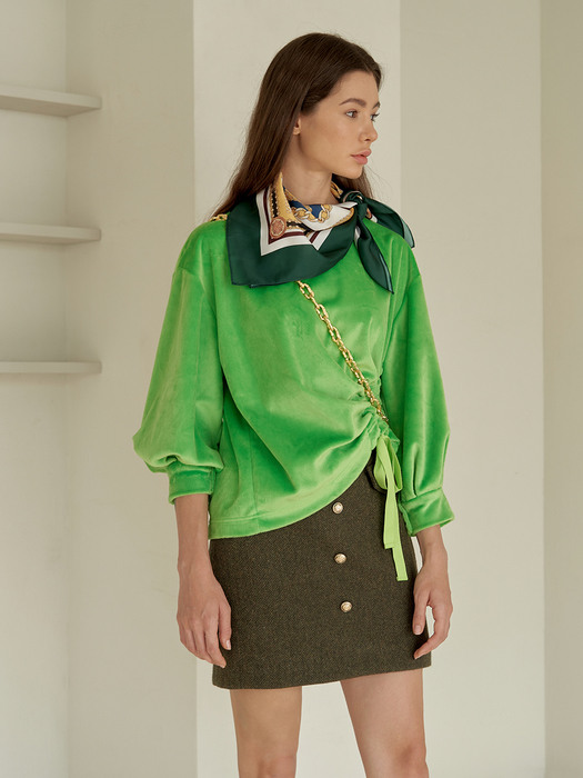 Khaki Herringbone Skirt with Button Details