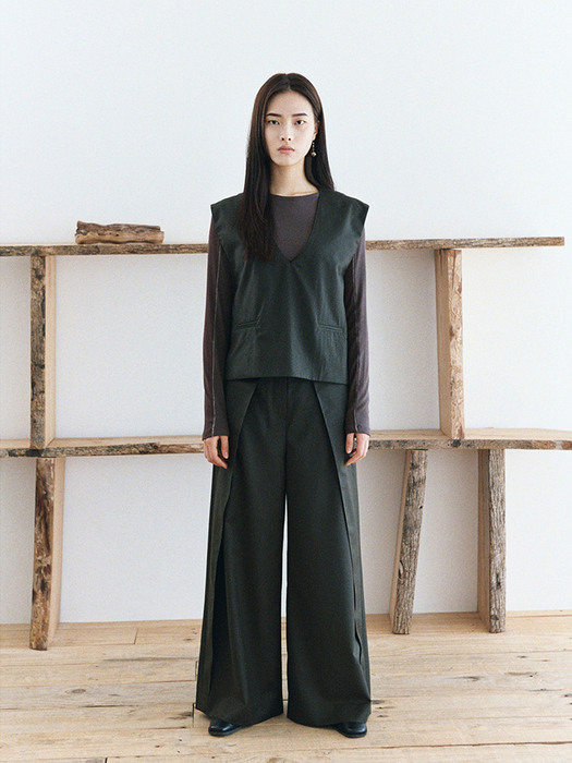 Wide wool trousers Olive