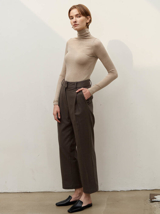 Wool-blend tuck pants - Mocha brown