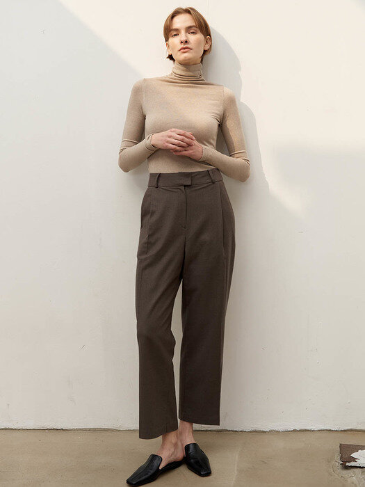 Wool-blend tuck pants - Mocha brown