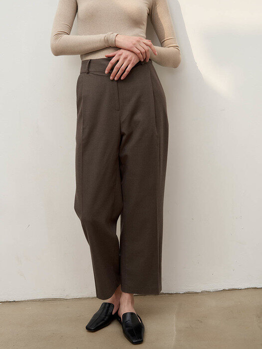 Wool-blend tuck pants - Mocha brown