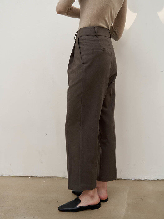 Wool-blend tuck pants - Mocha brown