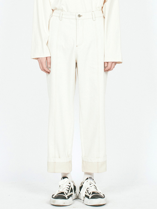 V CUT ST DENIM PANTS IVORY