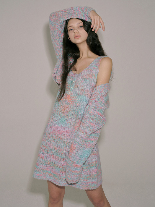 [of camisole top_set] Sherbet knit cardigan_pastel rainbow