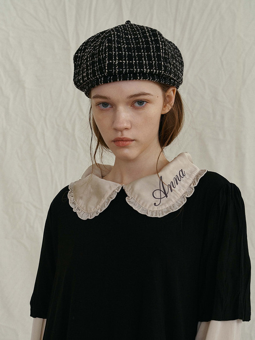 DOME BERET_tweed black