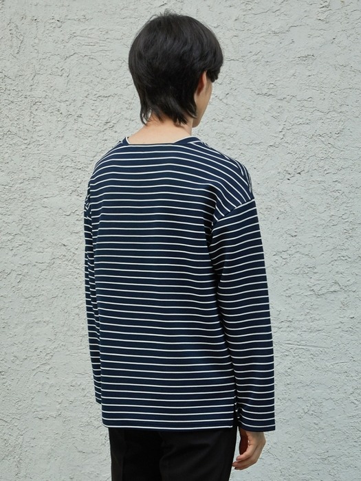 Boatneck Stripe Sleeve Tee Navy