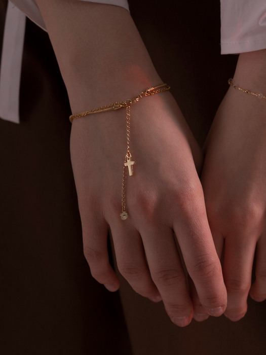 ARb21102 Cross ```````drop``````` Double Chain Bracelet