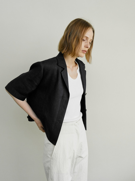 Linen cropped jacket(navy)