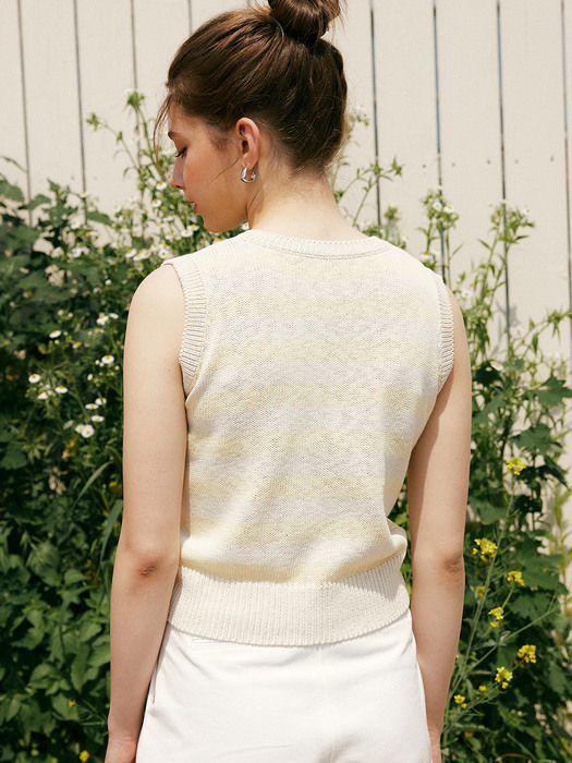 monts 1321 stripe sleeveless knit top (light yellow)