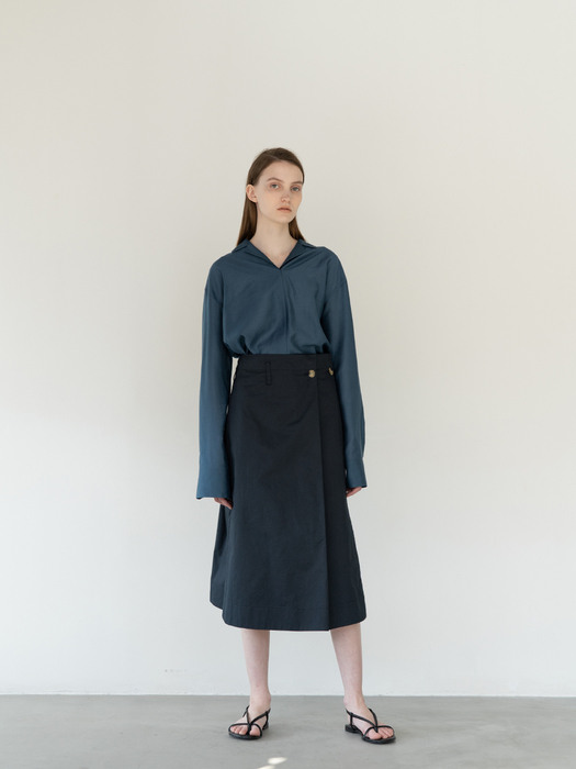 Cotton midi skirt_Navy