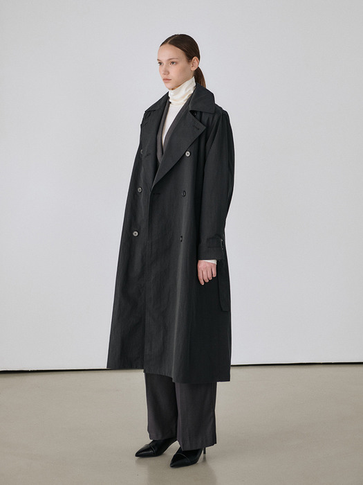 STANDARD DOUBLE BREASTED TRENCH COAT (BLACK)