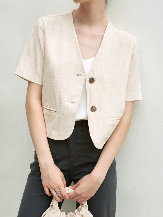 NOCOLLAR HALF SLEEVE JACKET_3COLOR