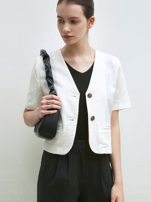 NOCOLLAR HALF SLEEVE JACKET_3COLOR