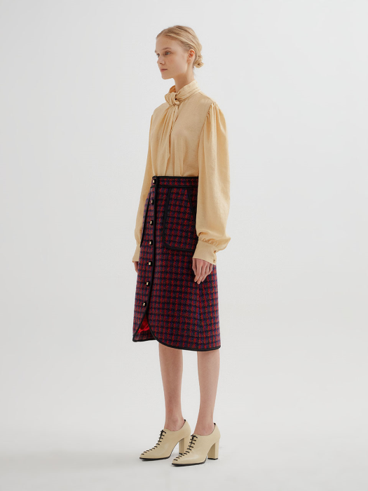 TWELVE Check Paneled Skirt - Red Multi