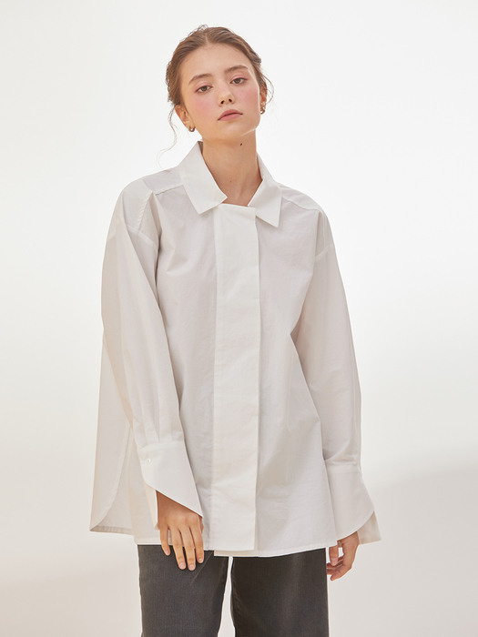 UNBALANCE CUFFS BOXY SHIRT WHITE