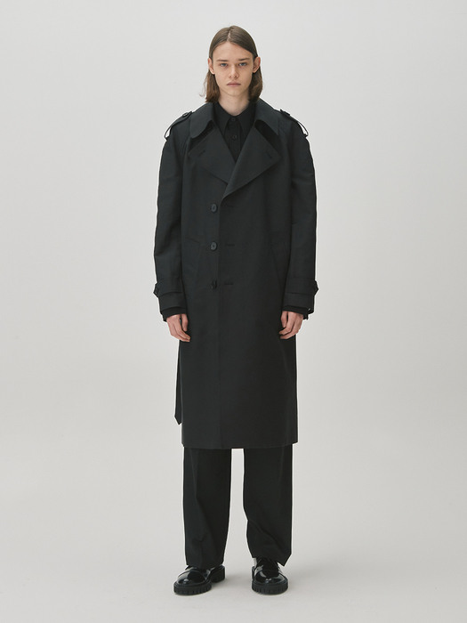 COTTON BLENDED CLASSIC TRENCH COAT BLACK