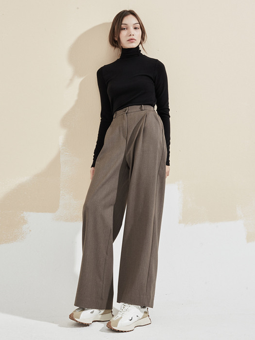 Wide Tuck Banding Slacks Brown