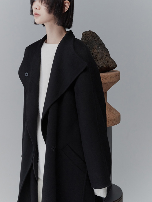 HANDMADE HIGH NECK WOOL BLEND COAT BK