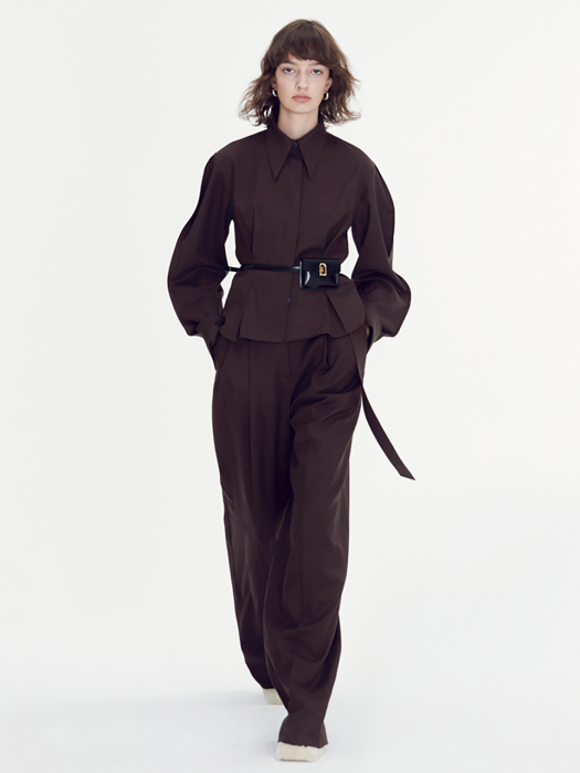 HIGH-RISE BELT WIDE TROUSERS (VINTAGE BROWN)