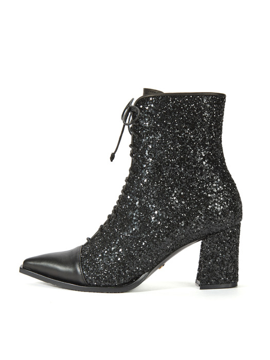 Glitter Lace-up Boots_Black