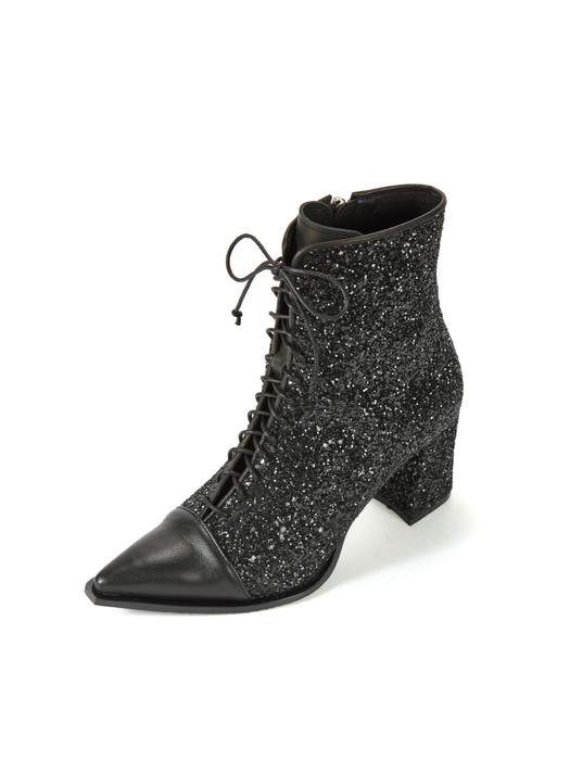 Glitter Lace-up Boots_Black