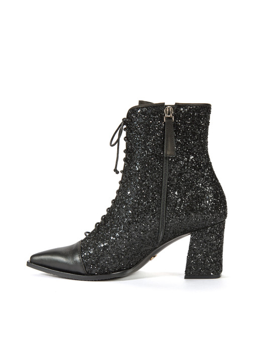 Glitter Lace-up Boots_Black