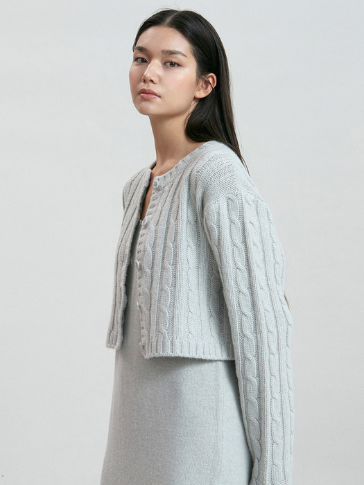 [SET]cashmere cable knit cardigan + sleeveless knit onepiece (light gray)