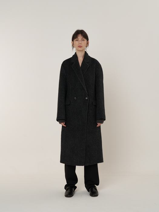 Angora long handmade coat , dark-grey