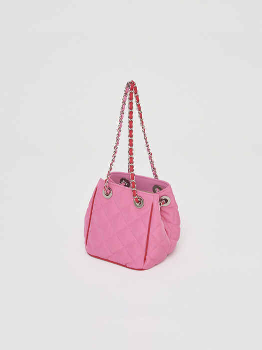MINI QUILTING BUCKET BAG IN PINK