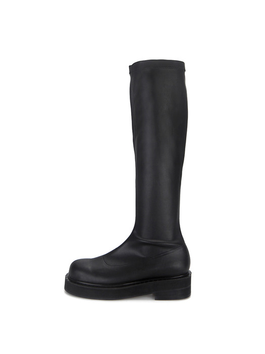 Round toe stretch long boots | Black
