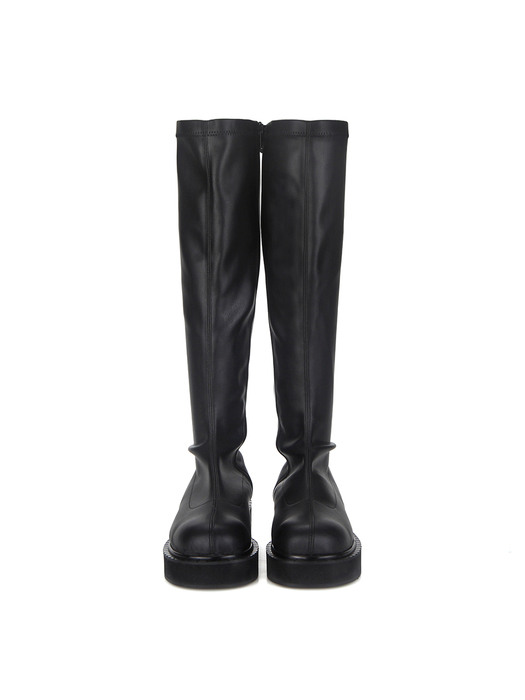 Round toe stretch long boots | Black